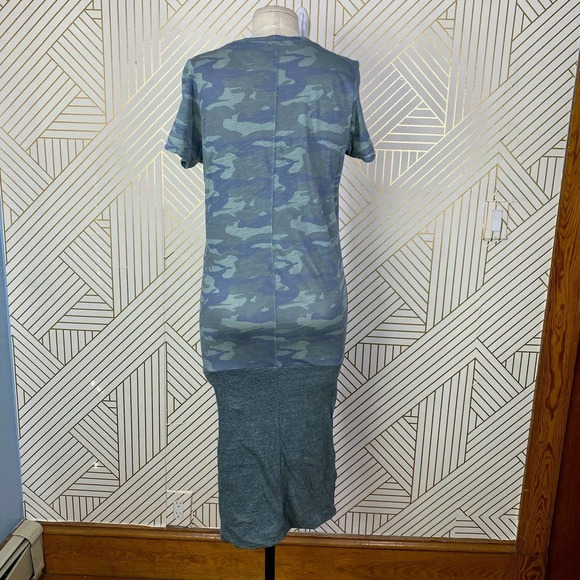 Monrow Camo Tee Shirt Dress Succulent Green Short Sleeve Ruched Size US Small - Picture 6 of 11
